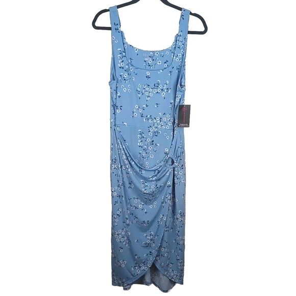 No Boundaries Sleeveless Midi Blue & White Floral Wrap Dress Womens 2XL NEW - Picture 2 of 7